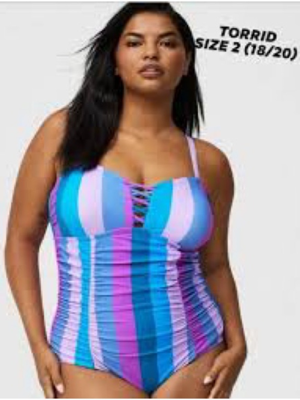 Torrid Striped Slim Fix Lattice One-Piece Swimsuit - New - Size 18/20 (2)